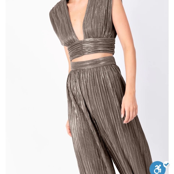 SABINA MUSAYEV Gold Metallic Plisse Pleated Tom Wide Leg Pants Small NWT - Picture 2 of 12